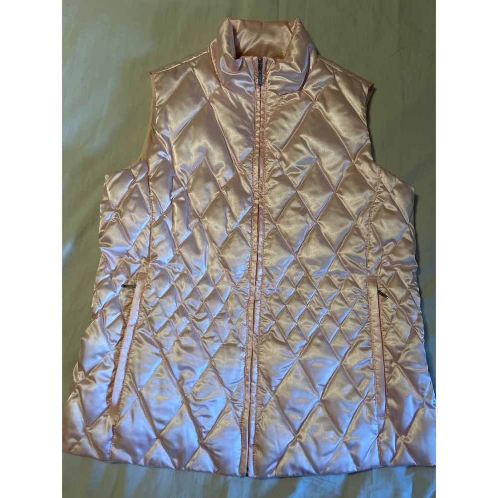 Lands' End Quilted Puffer Vest Womens S Pink Sleeveless Full‎ Zip Pockets Casual